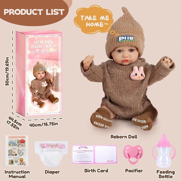 17 Inches Brown Newborn Girl Real Life Soft Silicone Full Body Baby Dolls - Picture 2 of 8